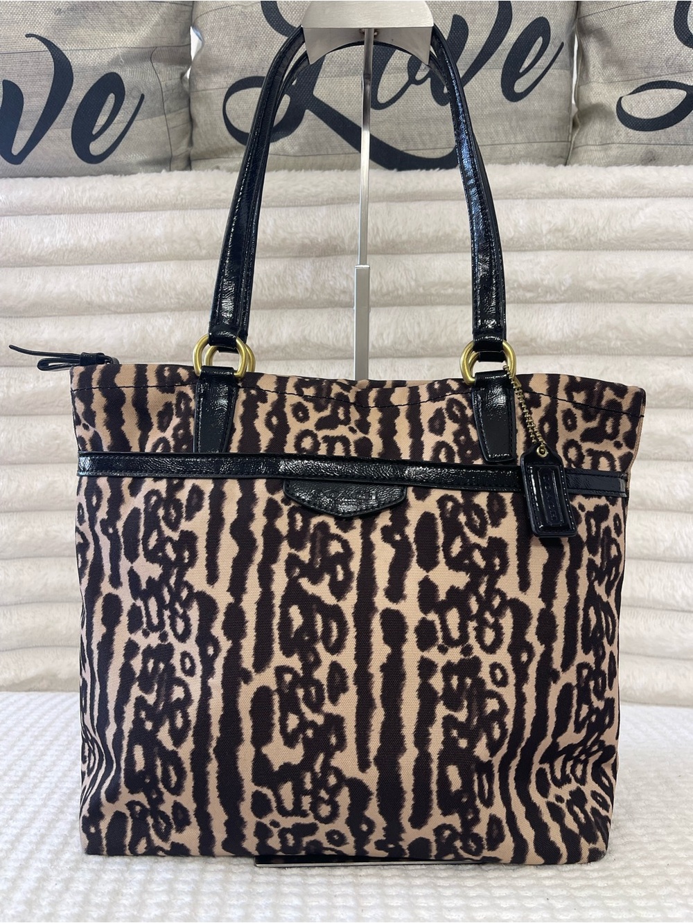 2014 Coach Ocelot Black & Beige Leopard-Print Tote Bag